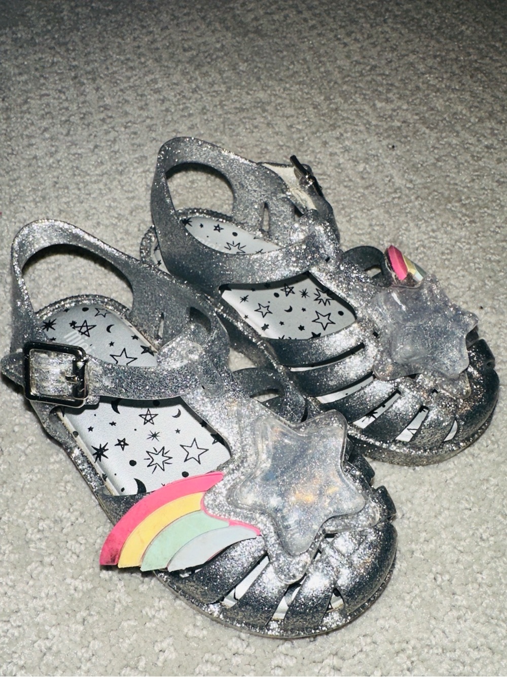 Super cute! Mini Melissa Possession II Star Rainbow Glitter Sandals